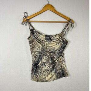 Y2K Whimsigoth Helium Women Large Tan Black Abstract Cowl Tie Shoulder Cami Top